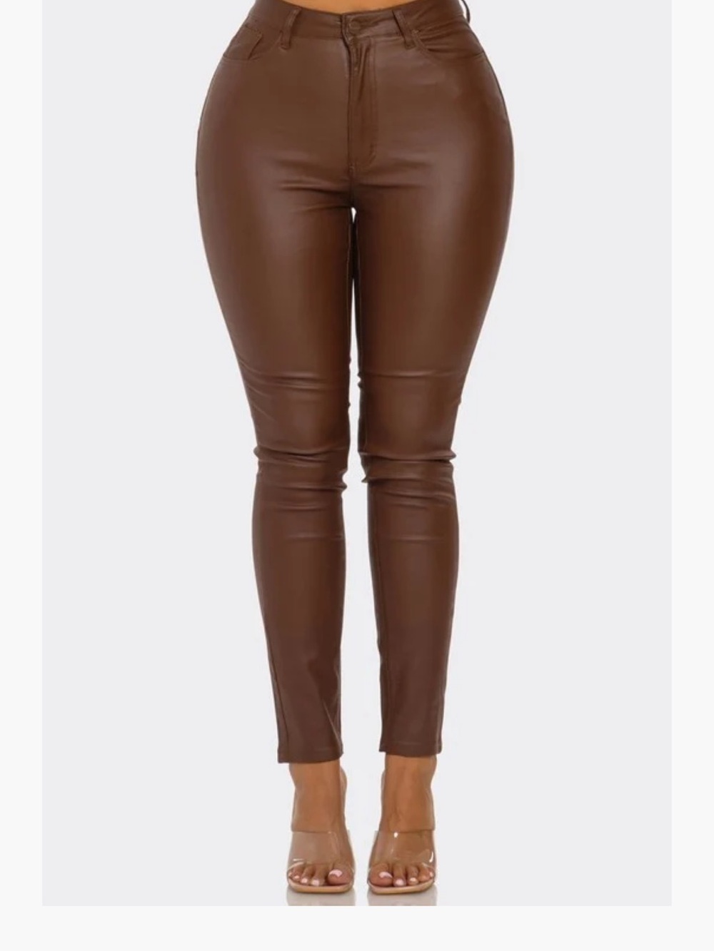Fashion Nova Chocolate Brown Faux Leather High-Waist Skinny Pants